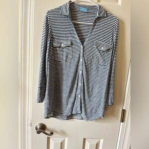 J. McLaughlin Navy and Cream Striped Shirt